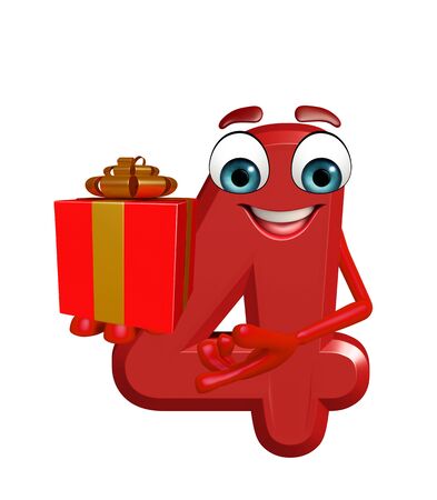 3d rendered illustration of cartoon character of four digit with gift bagの写真素材