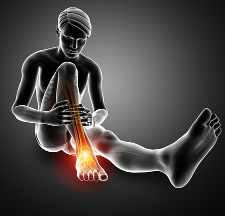 3d Illustration of Male foot with ankle painの写真素材