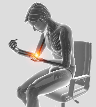3d Illustration of Male Feeling Elbow painの写真素材