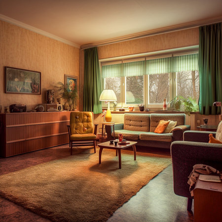 Interior of the living room. 3D rendering. Vintage style.の素材