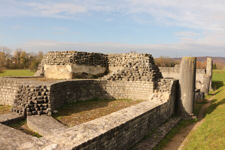 Remains of walls and columns in the former temple complex Grienmatt near Baselの写真素材