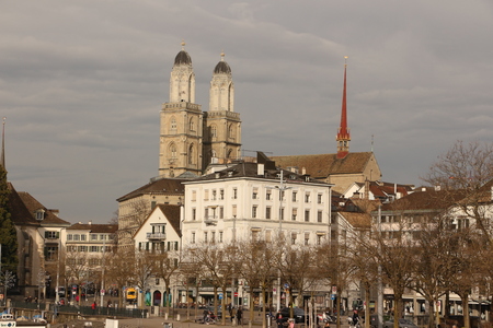 View of the old town of Zurich with the church towersのeditorial素材
