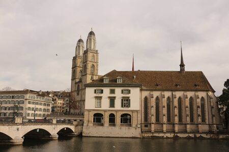 Historic buildings in the old town of Zurichの写真素材