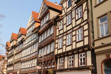 Colorful half-timbered houses in the old town of Hann. Muendenのeditorial素材