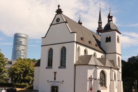 Historic chapel on the river bank in Cologneの写真素材