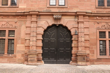 Entrance of Schloss Johannisburg in Aschaffenburg in Bavariaの写真素材