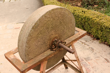 Old grindstone at Burg Stettenfelsの写真素材