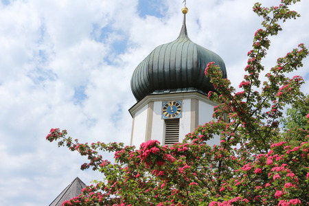 View of the church in the Zenbtrum of Hinterzarten in the Black Forest