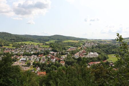 View from Schloss Spangenberg to the old town of Spangenbergの写真素材