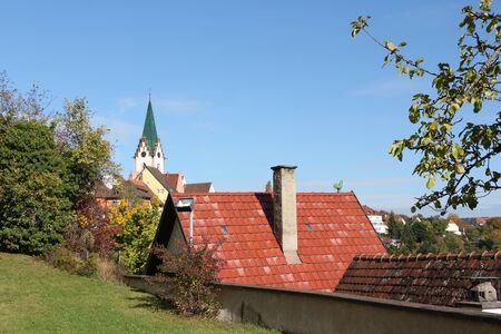 View over the historic old town of Engen in southern Germanyの写真素材