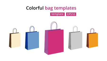 Colorful empty paper shopping bags vector set. Gift bags illustration isolated on white.のイラスト素材