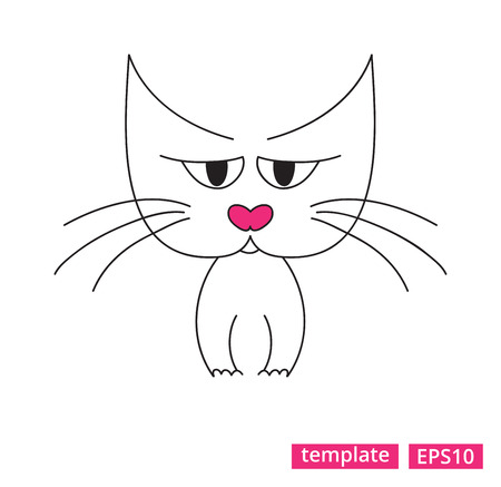 Vector illustration of a sad tabby cat with the pink nose.のイラスト素材