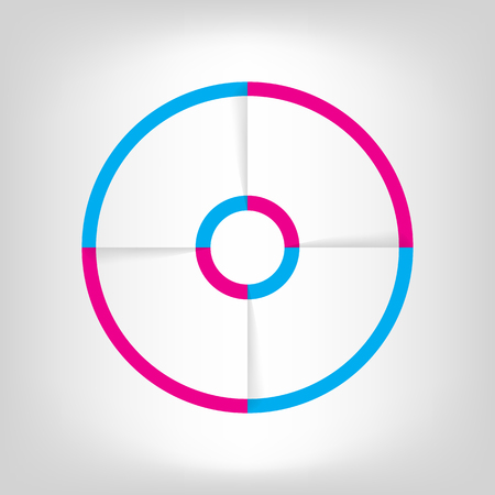 Infographic circle banner. Template for graph, report, presentation, data visualisation, cycling diagram, round chart, number options, web design. 4 steps empty vector background. Pink and blue.のイラスト素材