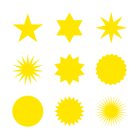 Stars Vector Shapes Set Pack. Yellow Five Six Ten Twenty Thirty or Hundred Corners.のイラスト素材