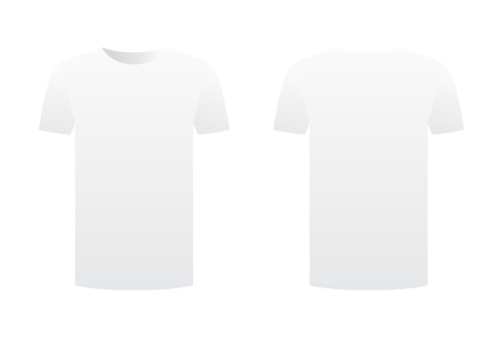 White t-shirt template shirt isolated on white background front and back design short sleeve. Sport print ready clothing vector. Men, women or unisex design. Advertisement dress. Empty clean template.のイラスト素材