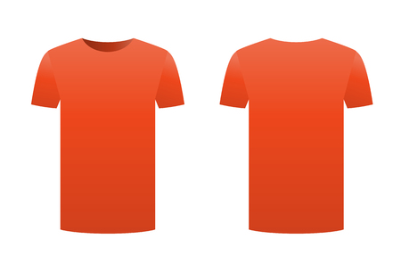 Orange t-shirt template shirt isolated on white background front and back design short sleeve. Sport print ready clothing vector. Men, women or unisex design. Advertisement dress. Empty clean templateのイラスト素材