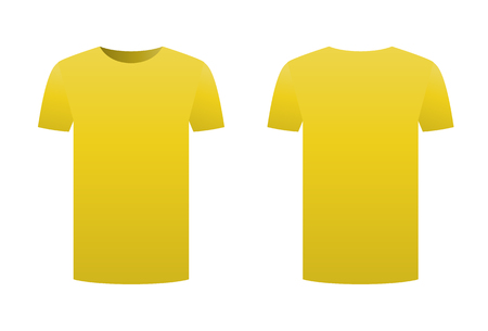 Yellow t-shirt template shirt isolated on white background front and back design short sleeve. Sport print ready clothing vector. Men, women or unisex design. Advertisement empty clean template.のイラスト素材