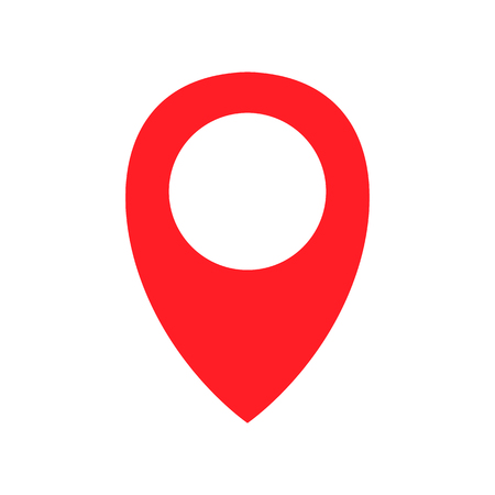 red simple map pin with shadow. concept of pinpoint button, finder label, check rights, ui, user interface, direction, mobile app. flat style trend logotype graphic design element on white background.のイラスト素材