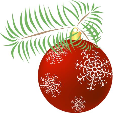 Red Christmas ball with snowflakes on tree branchのイラスト素材