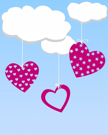 Hearts hanging from the cloudsのイラスト素材