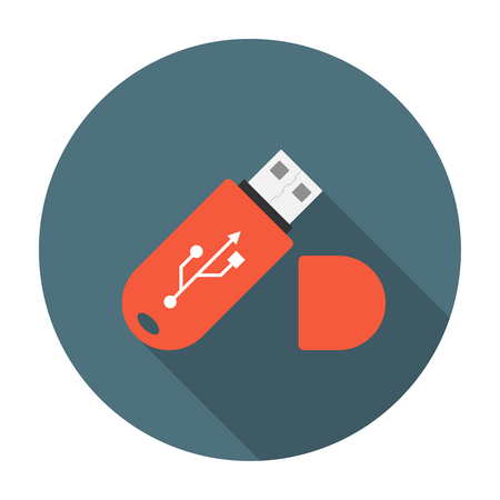 USB flash drive flat icon with long shadow effectのイラスト素材