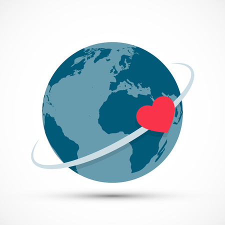 Heart revolves around the earth. Concept illustration World Health dayのイラスト素材