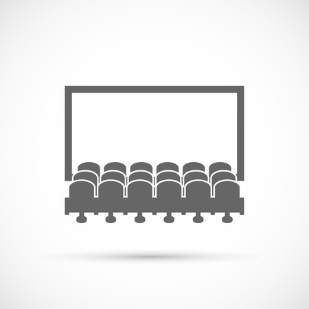 Cinema hall icon.  Rows of cinema seats in front of white blank screenのイラスト素材