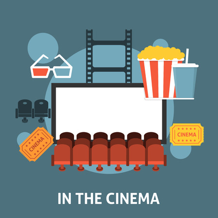 Watching a movie in the cinema. Flat style designのイラスト素材
