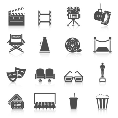 Cinema icons set. Production film and watch movie in the cinema icons collectionのイラスト素材