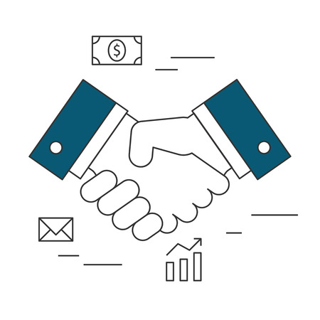 Handshake outline illustration. Business concept. Dial iconのイラスト素材