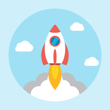 Rocket launch icon flat. Start up conceptのイラスト素材