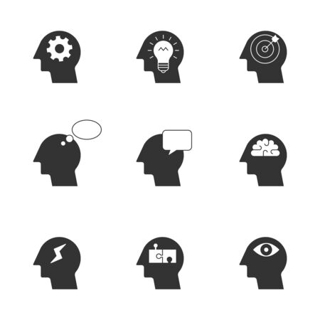 Human thinking process icons. Head brain iconsのイラスト素材