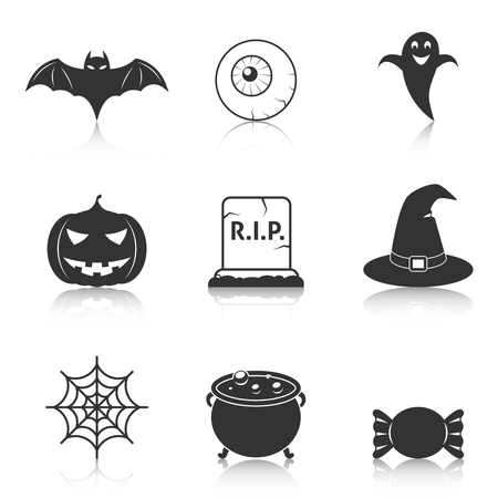 Halloween icons set on white backgroundのイラスト素材