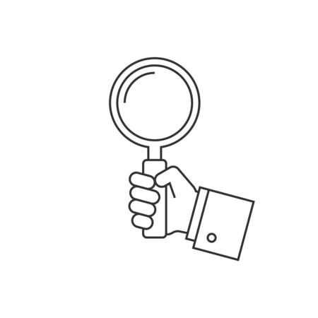 Holding magnifying glass line iconのイラスト素材