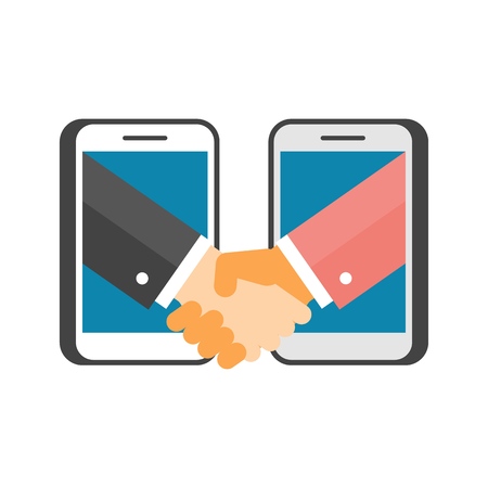 Business handshake via phonesの写真素材