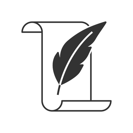 Paper scroll with feather pen iconのイラスト素材
