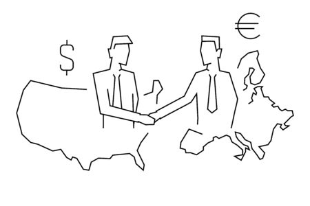 International deal usa with europe outline illustrationのイラスト素材