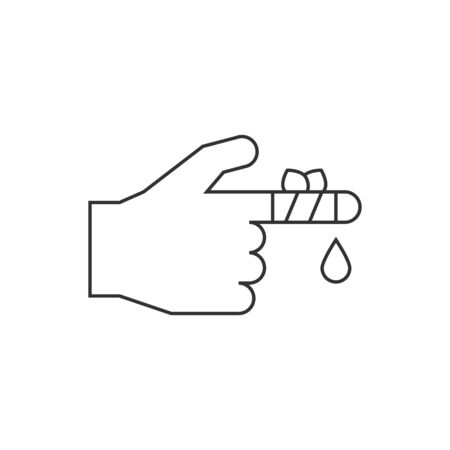 Hand with the bandaged finger on white background. Editable strokeのイラスト素材