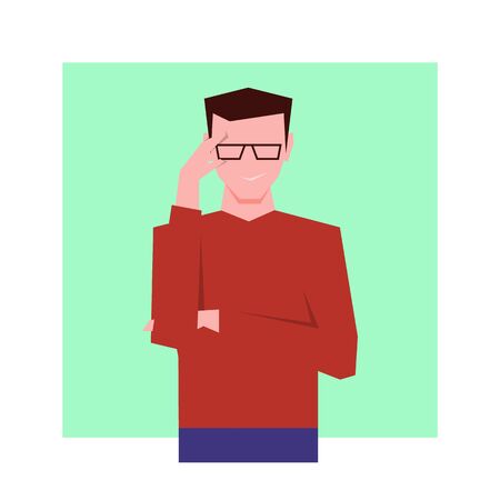 Arrogant businessman looking through glasses. Vector illustration