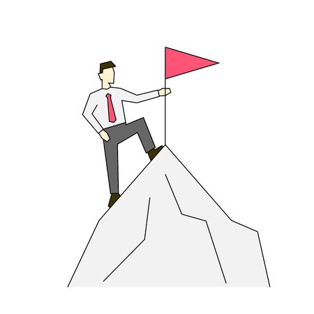 Businessman on the top of mountain linear color illustration on white backgroundのイラスト素材