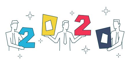 Businessmen holding color numbers 2020 on white backgroundのイラスト素材