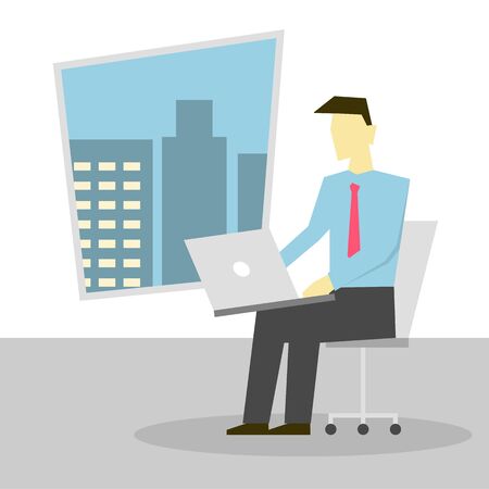 Businessman sitting on chair and working on laptop on lapのイラスト素材