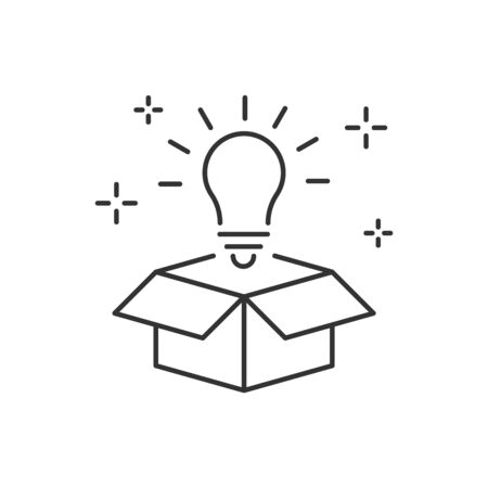 Lightbulb from box line icon. Think outside boxのイラスト素材