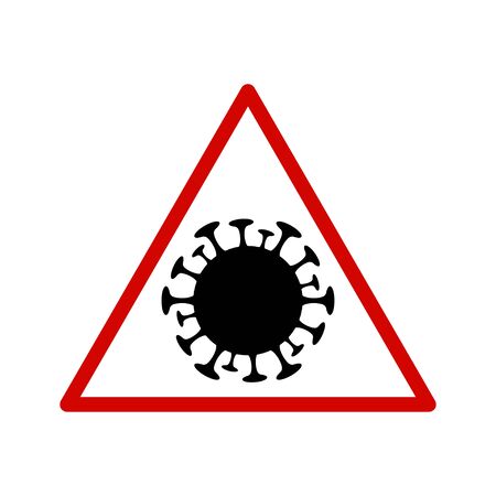 Coronavirus molecule in a triangular sign vector illustration