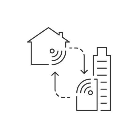 Synchronization of home and work linear icon. Work from home during quarantine. Covid-19 concept. Editable strokeのイラスト素材