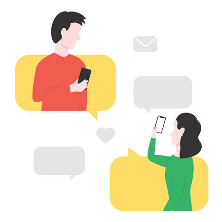 Online dating with mobile app vector illustrationのイラスト素材