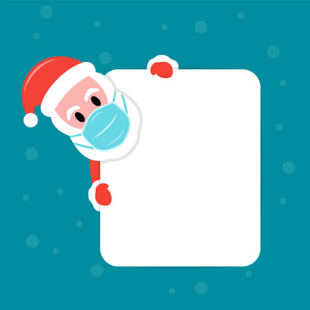 Santa Claus in face mask behind a white boardのイラスト素材
