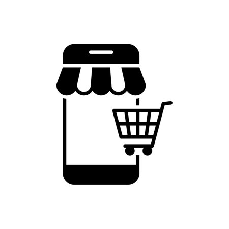Mobile shopping black icon on white backgroundのイラスト素材