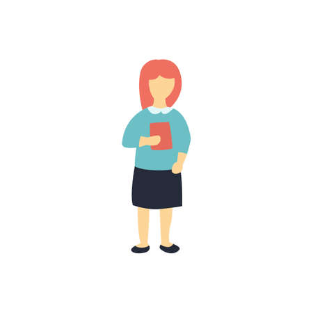 Schoolgirl with a book in hand on white backgroundのイラスト素材