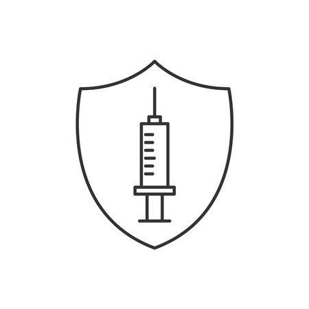 Syringe on shield line iconのイラスト素材